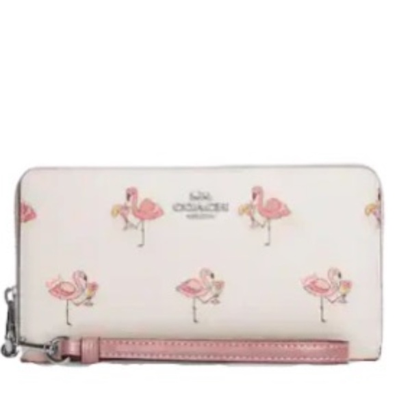 NWT Coach Long Zip Around Wallet With Flamingo Print - Picture 1 of 3